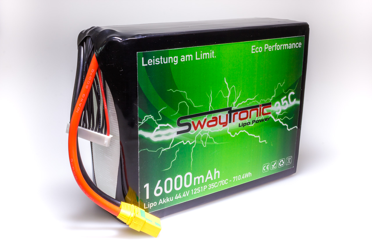 SWAYTRONIC LiPo 12S 44.4V 16`000mAh 25C/50C XT90