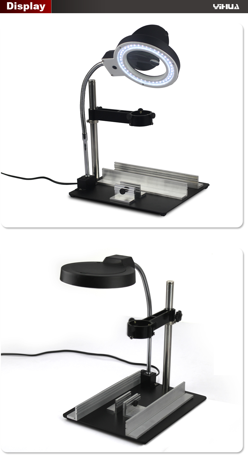 Soldering rod holder with magnifying lamp