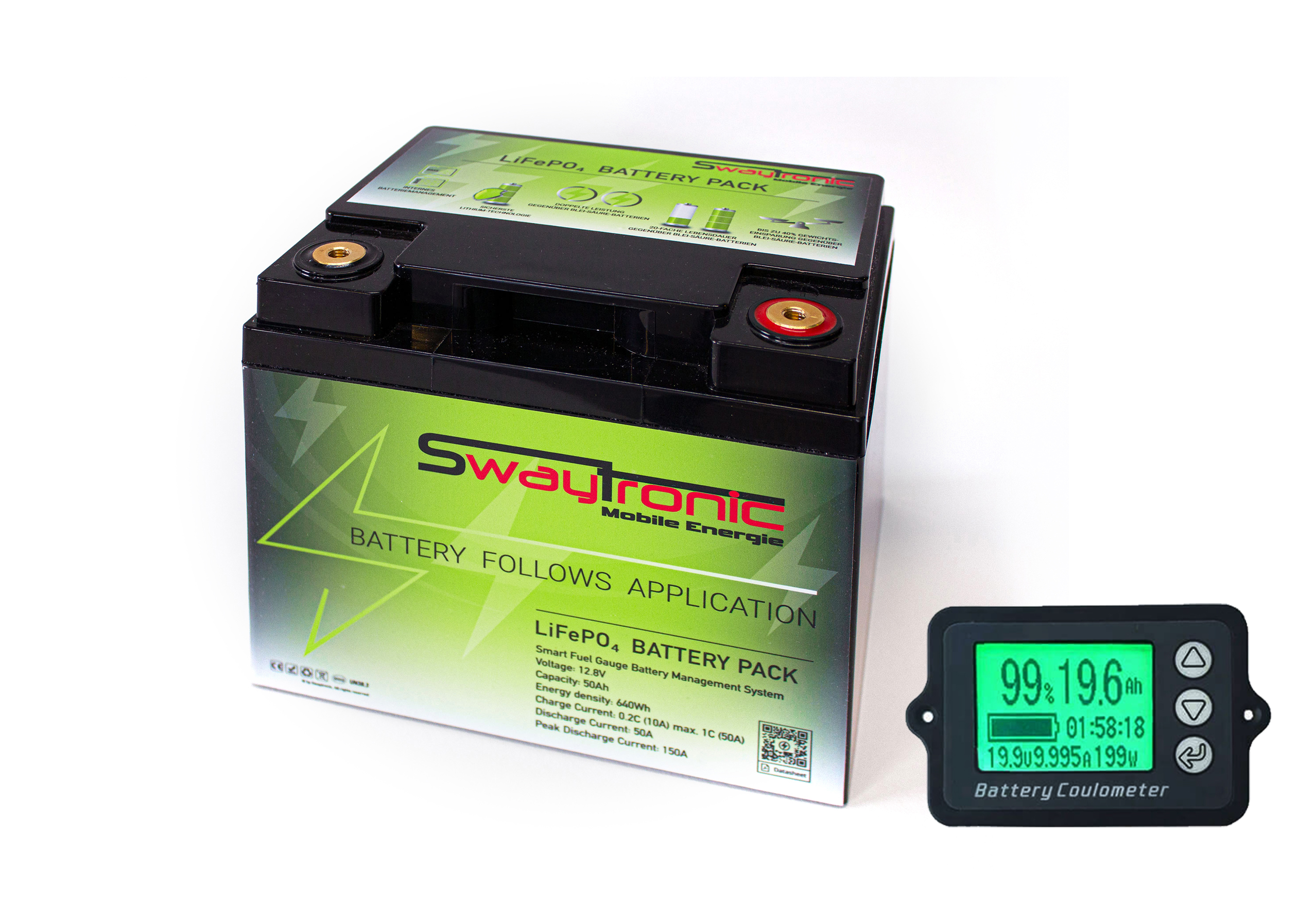 SWAYTRONIC Set LiFePO4 Speicherbatterie 12.8V 50Ah