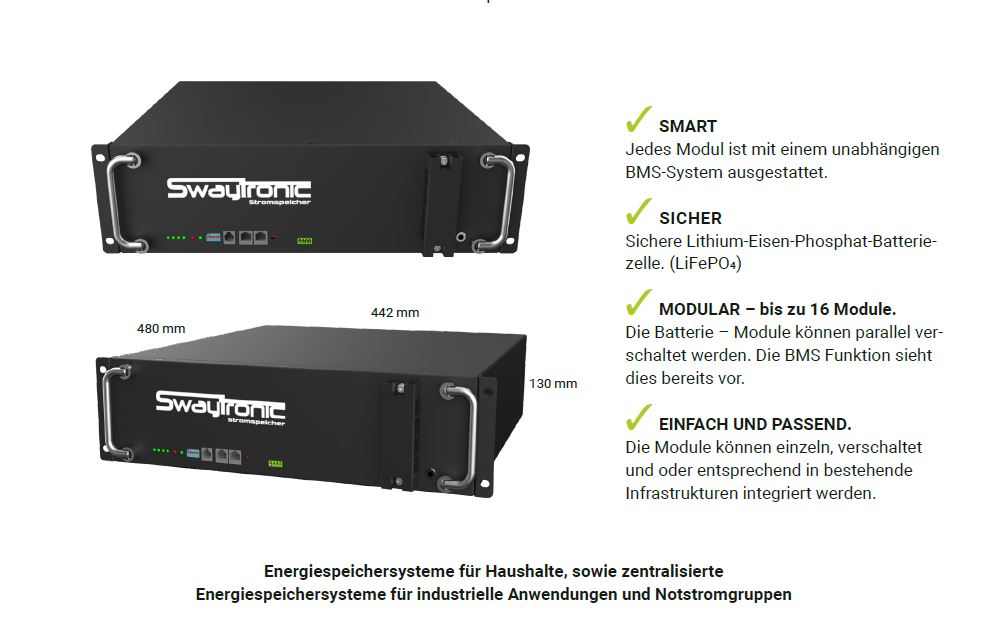 SWAYTRONIC Stromspeicher 4.8kWh Rackmodul C