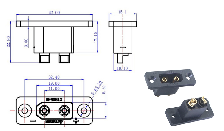 LiPo connector system XT90 screwable - 2 pcs.